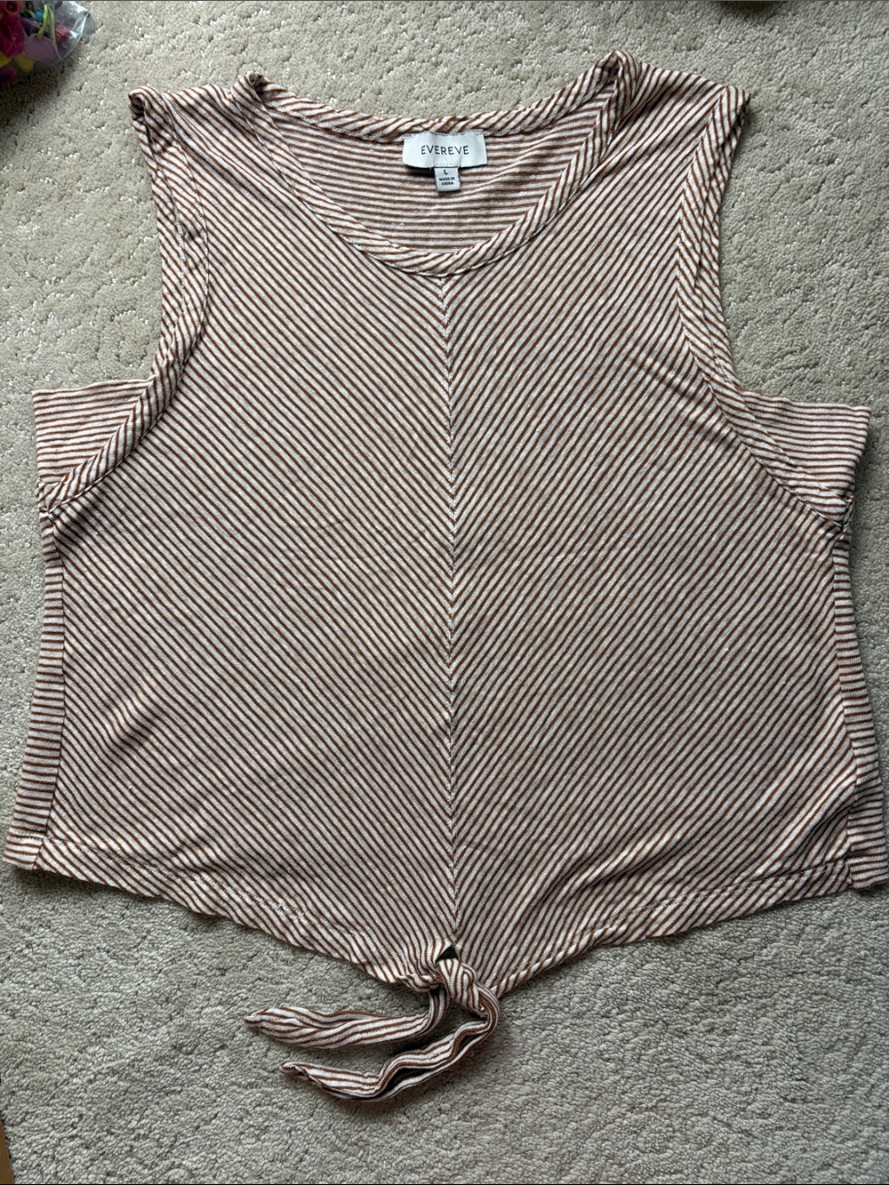 Evereve Diagonal Stripe Tie-Hem Tank - Beige & Brown L